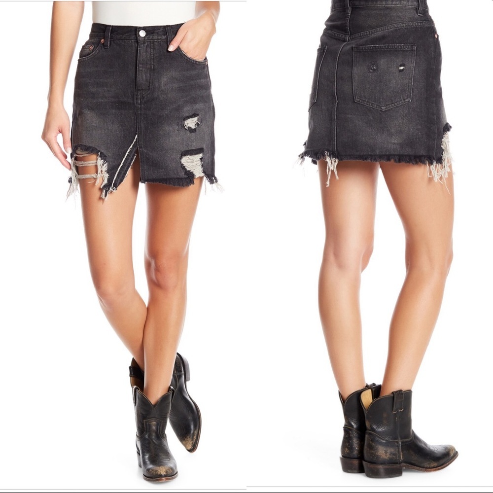 Free People Rexled Distressed Jean Mini Skirt 28